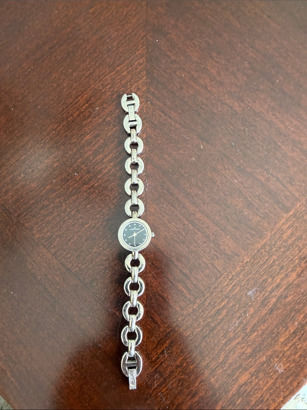 Silver Anne Klein Link Bracelet Watch With Black Dial Watch
